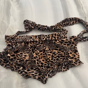Leopard Print Ruffled Swim shorts with tie waist detail